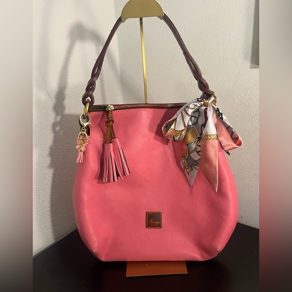 Dooney & Bourke Pink Leather Shoulder Bag with Brown Accents